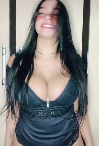 3. Beautiful Karniello Shows Cleavage in Sexy Black Lingerie and Bouncing Boobs