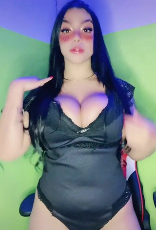 3. Amazing Karniello Shows Cleavage in Hot Black Bodysuit and Bouncing Boobs