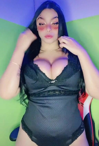2. Hottie Karniello Shows Cleavage in Black Bodysuit and Bouncing Boobs