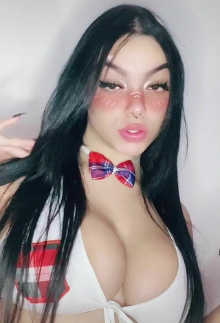 Really Cute Karniello Shows Cleavage in White Crop Top and Bouncing Boobs
