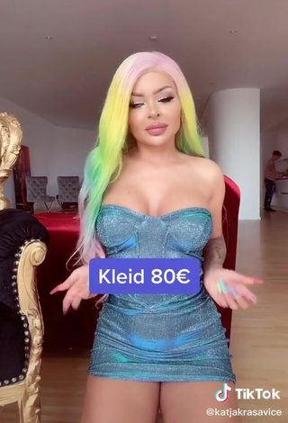 6. Hot Katja Krasavice Shows Cleavage in Blue Dress
