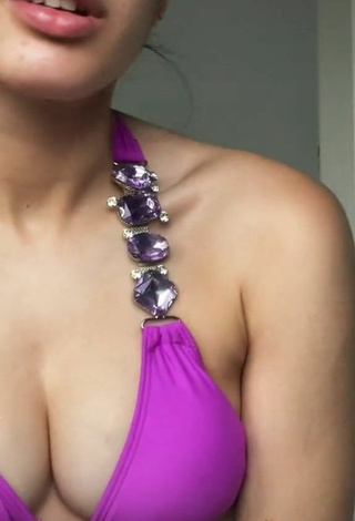 3. Hot Kiara Brunett Shows Cleavage in Violet Bikini