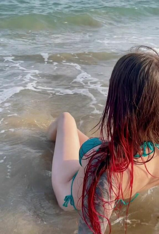 1. Sexy Ksenia in Green Bikini in the Sea at the Beach