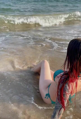 2. Sexy Ksenia in Green Bikini in the Sea at the Beach