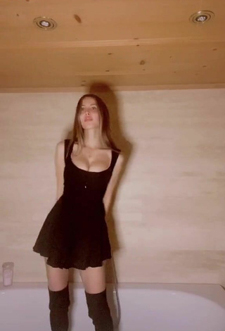 3. Sexy Leila Shows Cleavage in Black Dress and Bouncing Tits