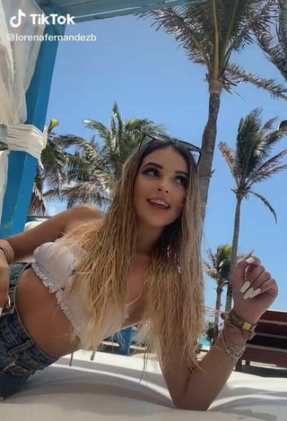 Beautiful Lorena Fernández in Sexy White Bikini Top at the Beach