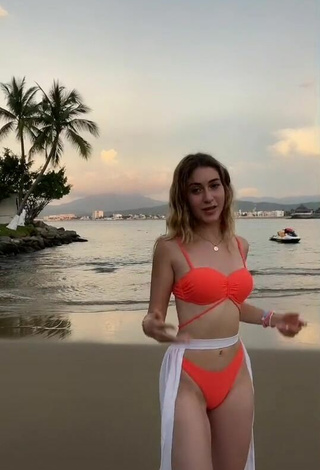 Hot Ludwika Santoyo in Orange Bikini at the Beach in the Sea