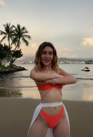2. Hot Ludwika Santoyo in Orange Bikini at the Beach in the Sea
