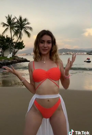 3. Hot Ludwika Santoyo in Orange Bikini at the Beach in the Sea