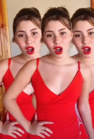 Sexy Mafe Bertero in Red Dress and Bouncing Boobs
