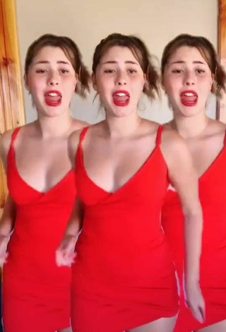 2. Sexy Mafe Bertero in Red Dress and Bouncing Boobs