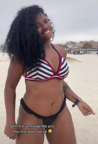 Hot Michele Oliveira in Striped Bikini Top at the Beach and Bouncing Boobs