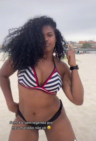 4. Hot Michele Oliveira in Striped Bikini Top at the Beach and Bouncing Boobs