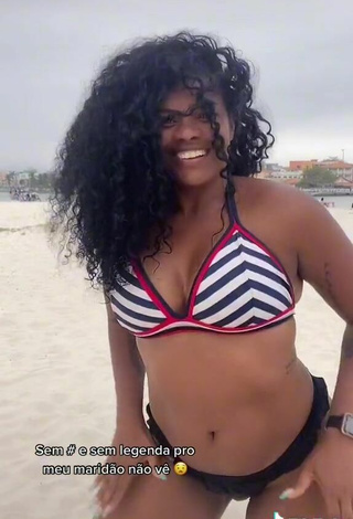 6. Hot Michele Oliveira in Striped Bikini Top at the Beach and Bouncing Boobs