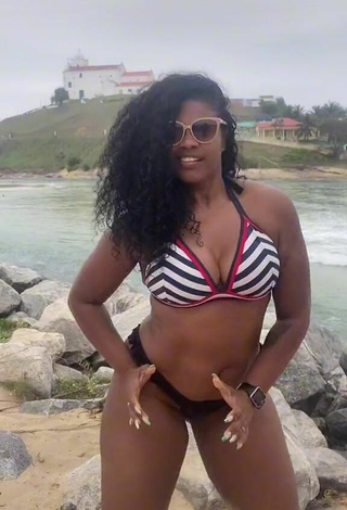 2. Sexy Michele Oliveira in Striped Bikini Top at the Beach