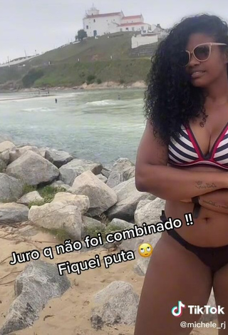 5. Sexy Michele Oliveira in Striped Bikini Top at the Beach