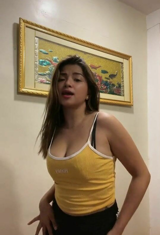 Beautiful Marylaine Amahit Shows Cleavage in Sexy Yellow Crop Top and Bouncing Boobs