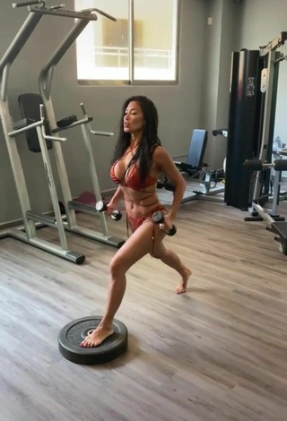 Sexy Nicole Scherzinger Shows Cleavage in Brown Bikini in the Sports Club while doing Fitness Exercises