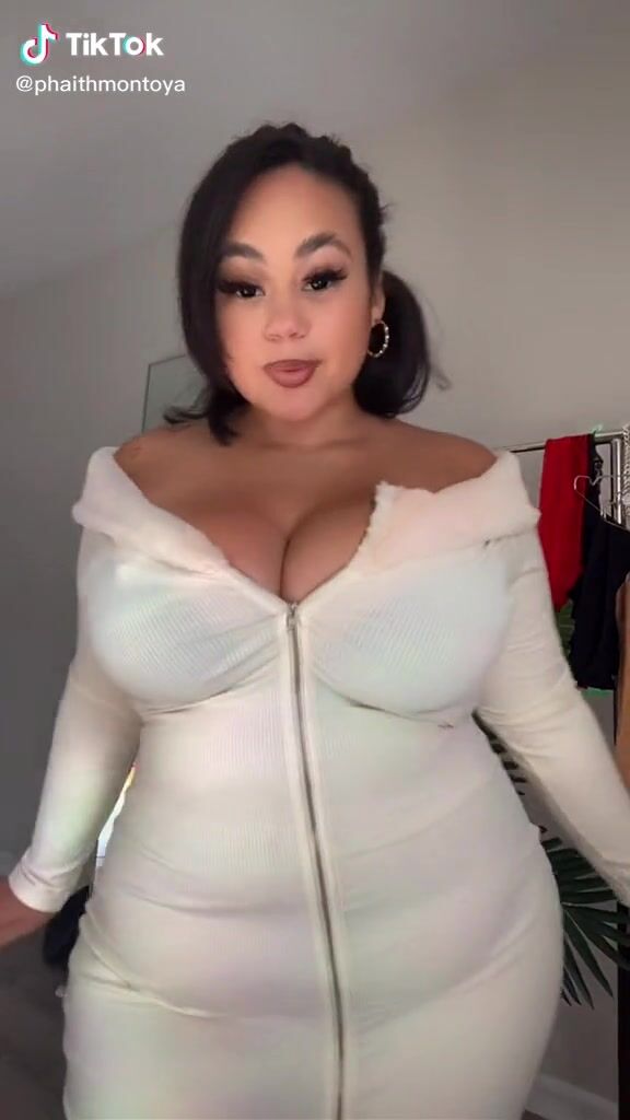 Sexy Phaith Montoya Shows Cleavage in White Dress and Bouncing Tits