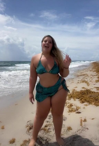 4. Erotic Sam Paige Shows Cleavage in Green Bikini at the Beach