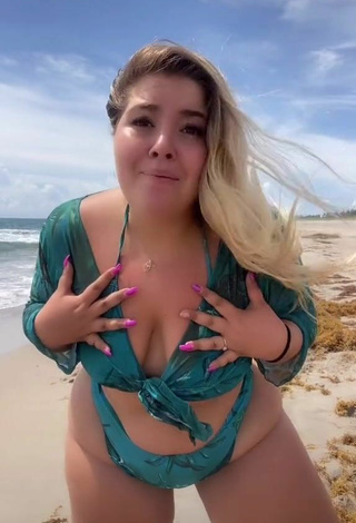 4. Hottie Sam Paige Shows Cleavage in Green Bikini at the Beach