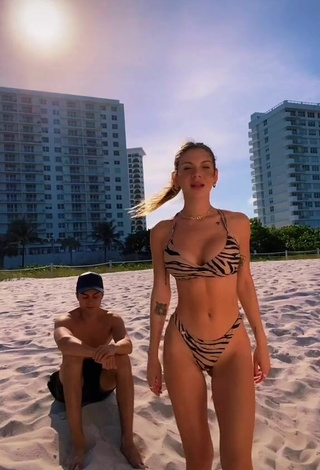 Sasha Ferro Shows Cleavage in Erotic Zebra Bikini at the Beach