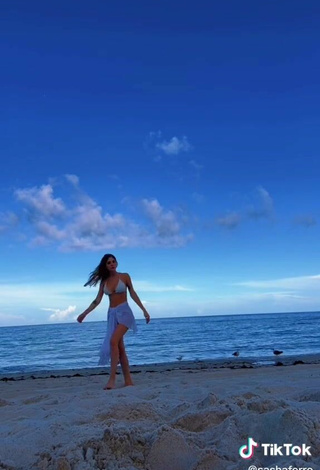 4. Sexy Sasha Ferro Shows Cleavage in Blue Bikini at the Beach