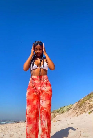 Sexy Sphokuhle.n Shows Cleavage in White Bikini Top at the Beach