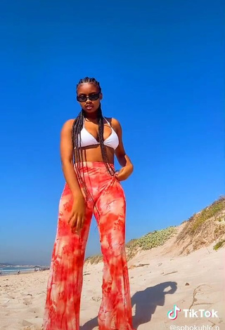 2. Sexy Sphokuhle.n Shows Cleavage in White Bikini Top at the Beach