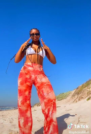 4. Sexy Sphokuhle.n Shows Cleavage in White Bikini Top at the Beach