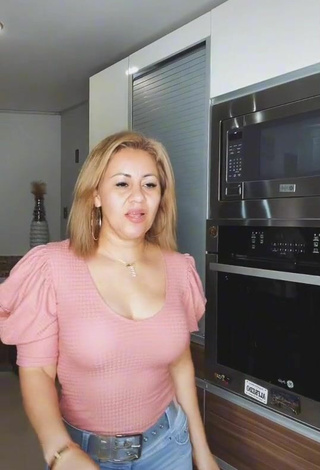Sexy Chave Shows Cleavage in Pink Top and Bouncing Boobs