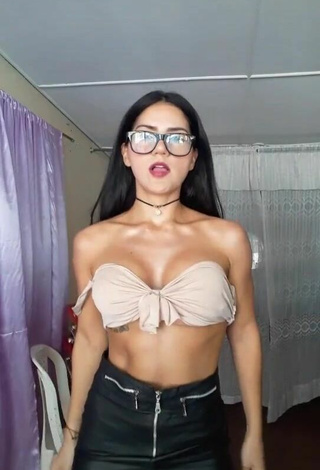 Violetta Ortiz Shows Cleavage in Hot Beige Crop Top