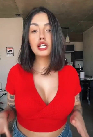 Erotic Vitoria Marcilio Shows Cleavage in Red Crop Top