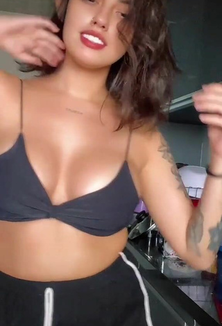 Cute Vitoria Marcilio Shows Cleavage in Black Crop Top and Bouncing Tits