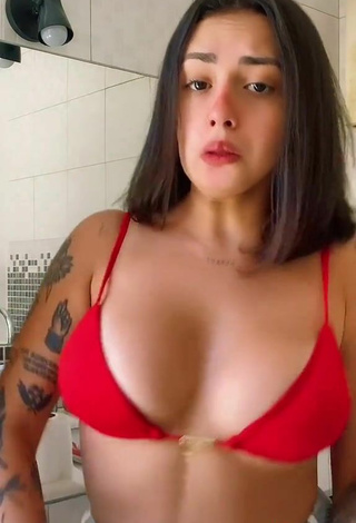3. Cute Vitoria Marcilio Shows Cleavage in Red Bikini Top and Bouncing Tits