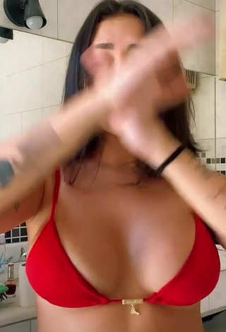 6. Cute Vitoria Marcilio Shows Cleavage in Red Bikini Top and Bouncing Tits