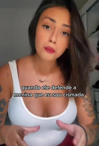 Sexy Vitoria Marcilio Shows Cleavage in White Tank Top