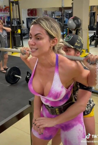 3. Beautiful Vivi Winkler Shows Cleavage in Sexy Overall in the Sports Club while doing Fitness Exercises