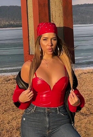Beautiful MIRAVI in Sexy Red Top at the Beach