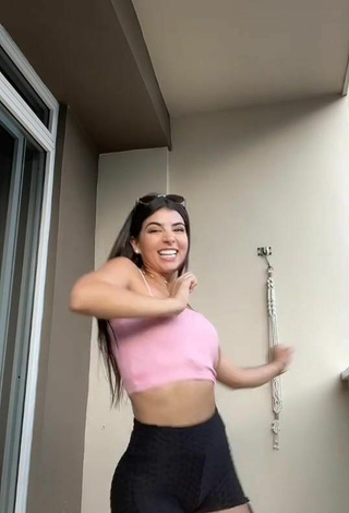 5. Sexy Adriana Daabub in Pink Crop Top on the Balcony