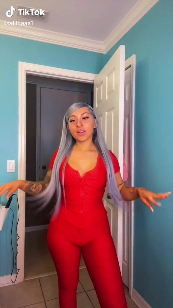 Sexy Alli Haas Shows Cleavage in Red Overall | sexyfilter.com