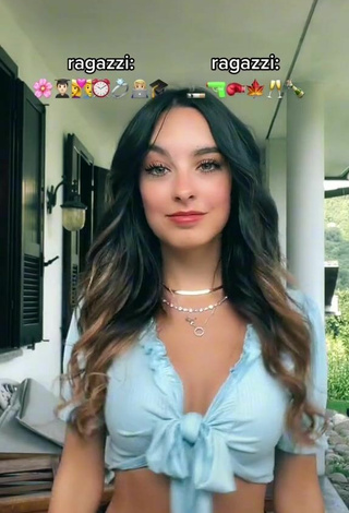 Sexy Angelica Giustolisi Shows Cleavage in Blue Crop Top