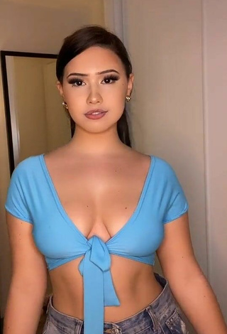 3. Sweet Anissa Shows Cleavage in Cute Blue Crop Top