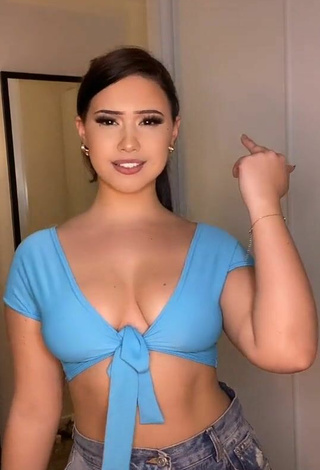 4. Sweet Anissa Shows Cleavage in Cute Blue Crop Top