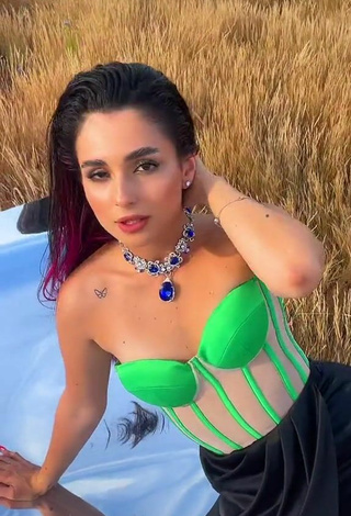 2. Hot Anna Trincher Shows Cleavage in Green Corset