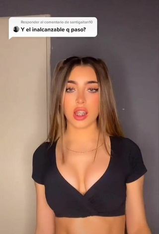 2. Beautiful Ariadna Leyes Shows Cleavage in Sexy Black Crop Top