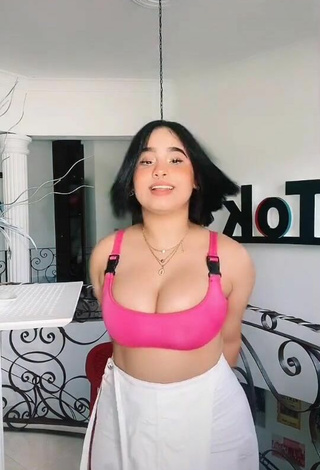 2. Cute Arianny Henriquez Shows Cleavage in Pink Crop Top