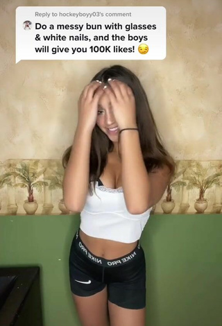 Cute Ava Justin Shows Cleavage in White Crop Top