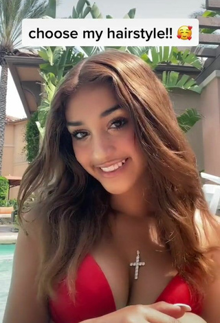 Sexy Ava Justin Shows Cleavage in Red Bikini Top at the Swimming Pool