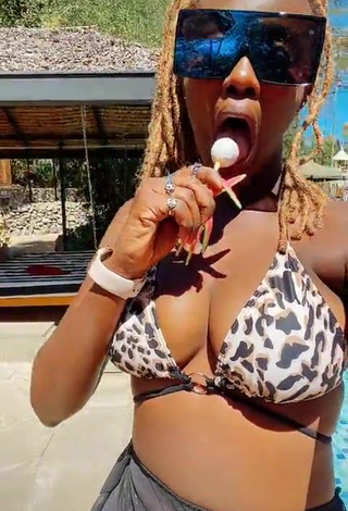 Sexy Azziad Nasenya Shows Cleavage in Leopard Bikini Top